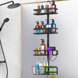 kerisgo over the door shower caddy, 4-tier adjustable over hanging shower door caddy shelf, no drilling shower organizer shelf with soap holder, body wash, shampoo, razor, black