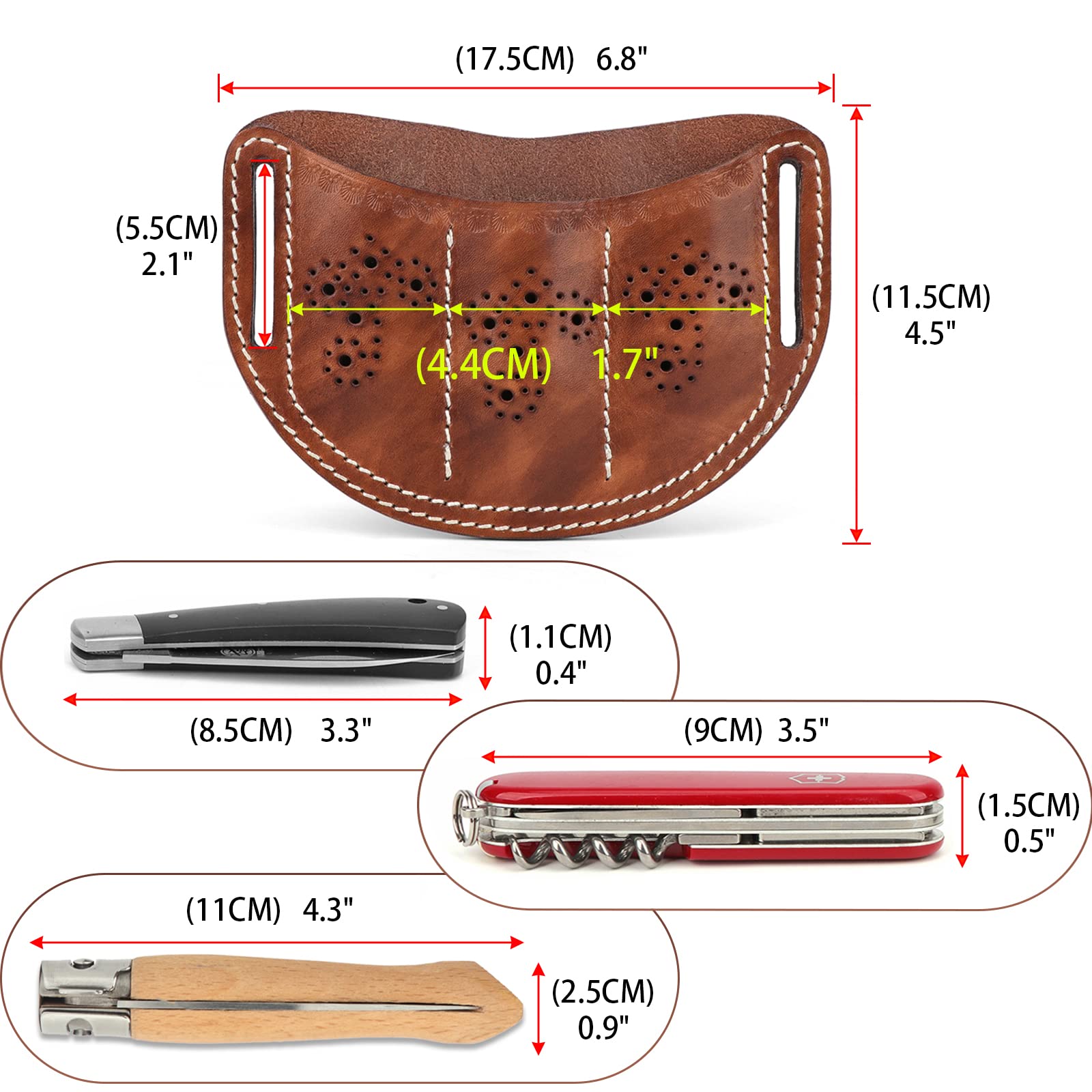 Tourbon Leather Pocket Folding Knife Sheath with 3 Slots Belt Holster Carry Open Top Trapper Knives Carrier