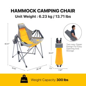 Stream Design Portable Swing Hammock Chair | Foldable Recliner Rocking Lounger with Headrest and Drink Holder | For Outdoor & Sports, Beach, Lawn, Hunting, Tailgating, Fishing | Supports 300 Lbs