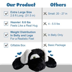 Weighted Stuffed Animal – 6.6 Pounds | Extra Large 31.5 Inches Long | Plush Body Pillow | Black and White Dog | Weighted Animal for Calming – Relaxation – Sensory Comfort