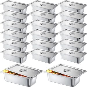 zubebe 16 pack hotel pan with lid 4 inch deep steam table pan 0.9 mm thick stainless steel pans anti steam commercial food pans for restaurant buffet event catering supplies (1/3 size x 4 inch deep)