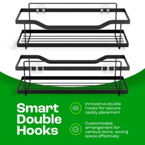 Helpful Home Shower Caddy, Adhesive Shower Shelf 2-Pack - Swift Draining, Rustproof Stainless Steel Shower Storage Rack with 4 Hooks, Adhesive, Easy Installation, Large Load-bearing