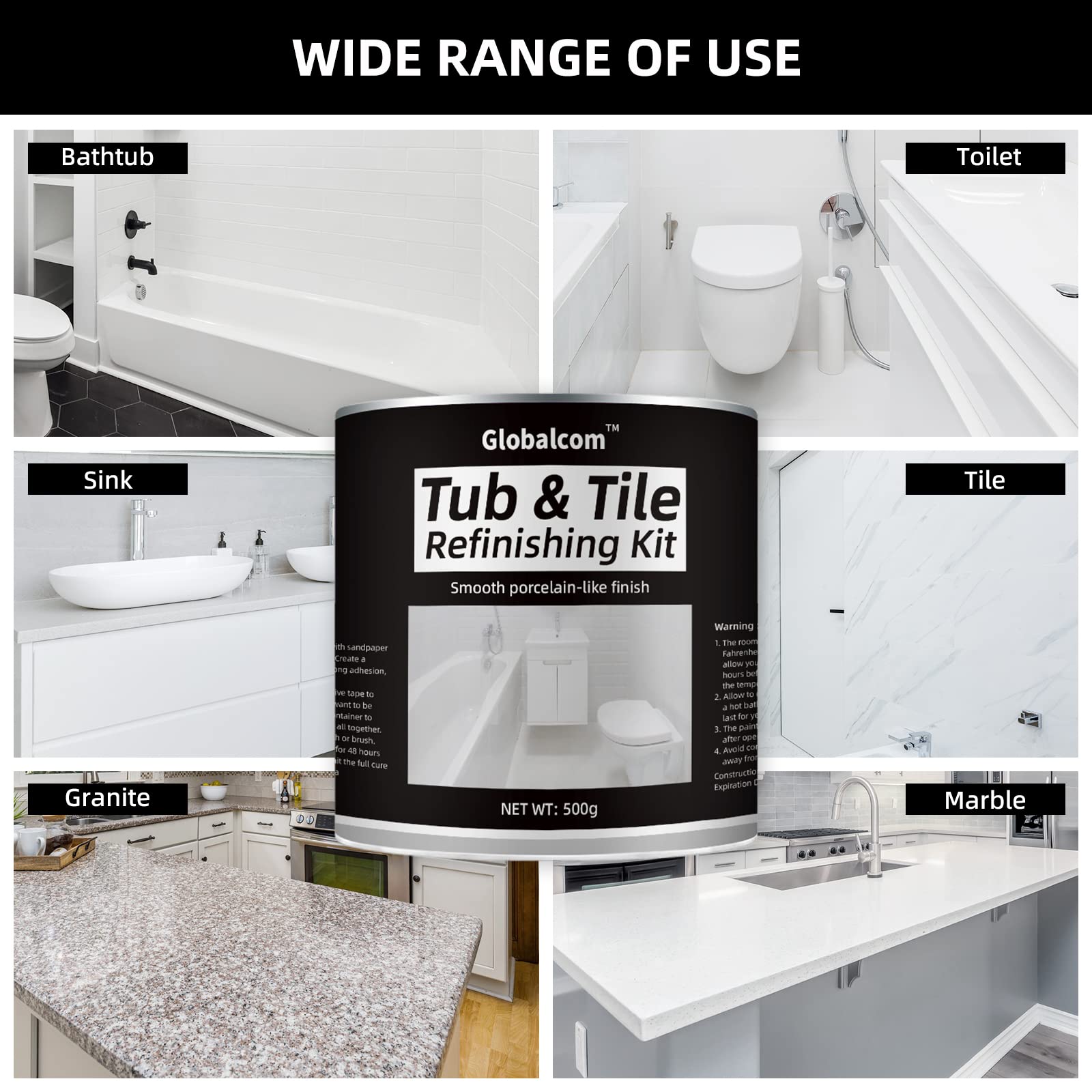 Bathtub Refinishing Kit White, 17oz Bathtub Resurface kit Bathroom Countertop Paint Repair Kit Porcelain Sink Paint Fiberglass Bathtub Paint Tile Refinishing Kit