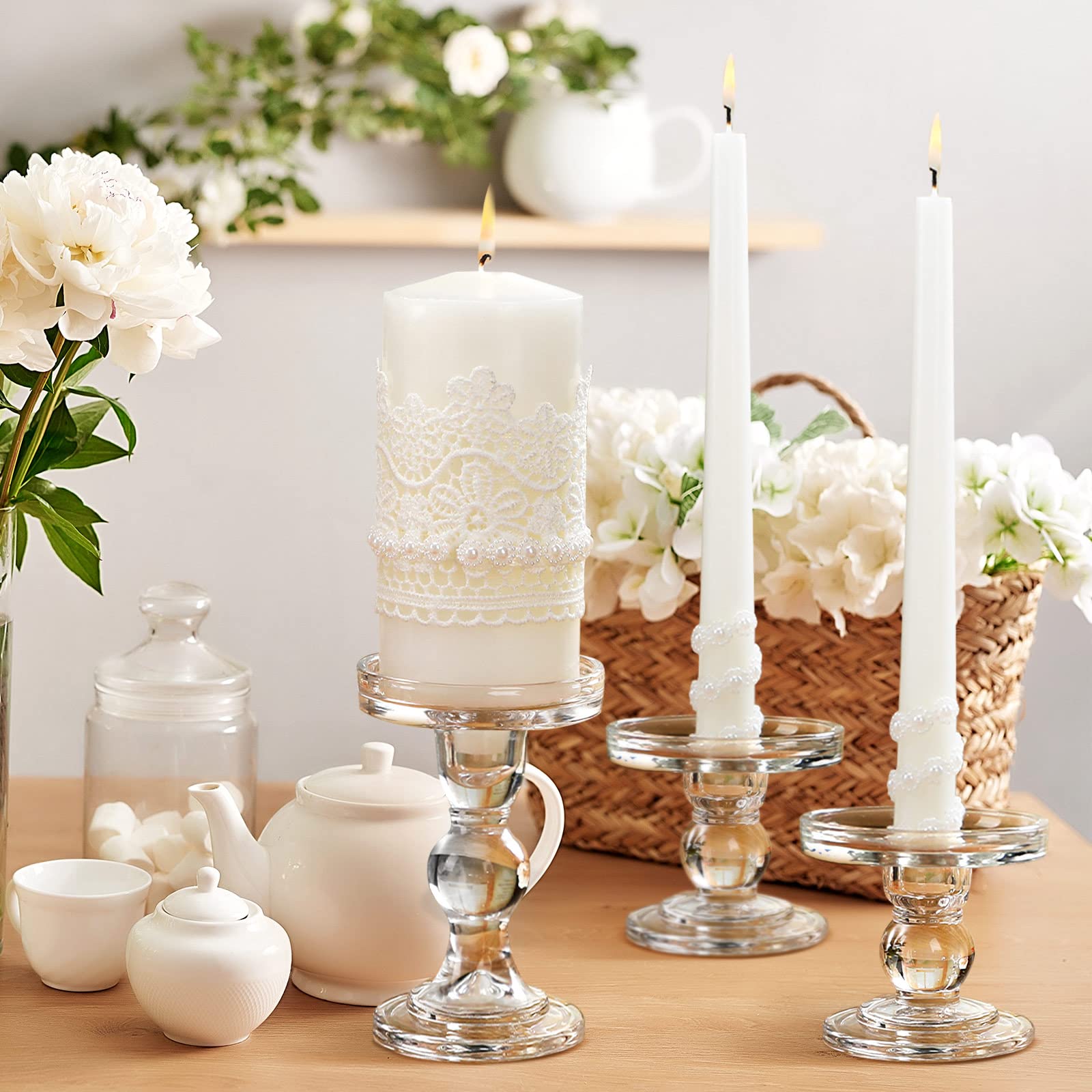 Irenare 3 Unity Candles with Candle Holder for Wedding Ceremony Wedding Accessories for Reception Ceremony Decorative Glass Candle Holder Pillar Candle for Formal Events Wedding Church (Classic Style)