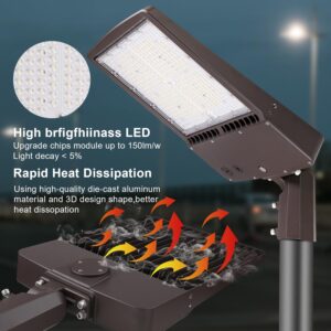 OSTEK LED Parking Lot Lights 300W Outdoor Commercial Area Lighting Fixture 42000LM - Waterproof IP65 5700K LED Shoebox Street Pole Light with Adjustable Slip Fitter Mount 100-277V