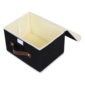 LaMorée Storage Bins with Lids Decorative Storage Boxes with PU Leather Handle 1 Pack Collapsible Closet Storage Basket Cotton Linen Basket Fabric Storage Cubes 10.2" Lx7.9 Wx6.7 H, Black