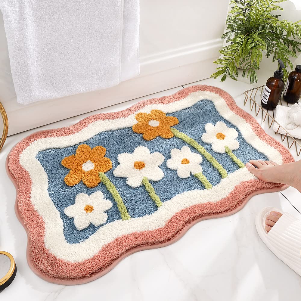 Cielobra Bath Mat, Extra Soft, High Absorbent, Non-Slip Plush Shaggy Bath Carpet, Machine Washable, Great for Bathroom Floor, Tub and Shower, 15.75"x 23.62", Colorful (15.75"x 23.62", Little Flower)