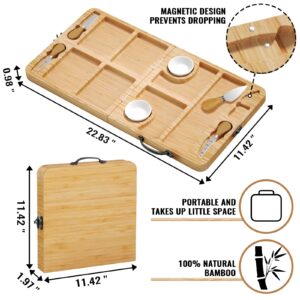 Fccabin Travel Charcuterie Boards, Cheese Board Folding Outdoor Picnic Cheese Tray Set with Knife Cutting Boards Foldable Serving Platter for Family Gathering Holiday Wedding House Warming Gifts