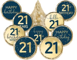 navy blue and gold 21st birthday party favors chocolate kisses candy stickers - 180 count - 21st birthday decorations