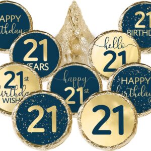 Navy Blue and Gold 21st Birthday Party Favors Chocolate Kisses Candy Stickers - 180 Count - 21st Birthday Decorations