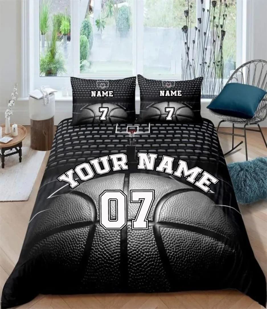 Black Basketball On Air Bedding Set, Slam Dunk Hoop Basketball Comforter Set Twin/Full/Queen/King, Kids Bedding Basketball 3/4 Pcs Basketball Bedding with Zipper, Basketball Team Gifts