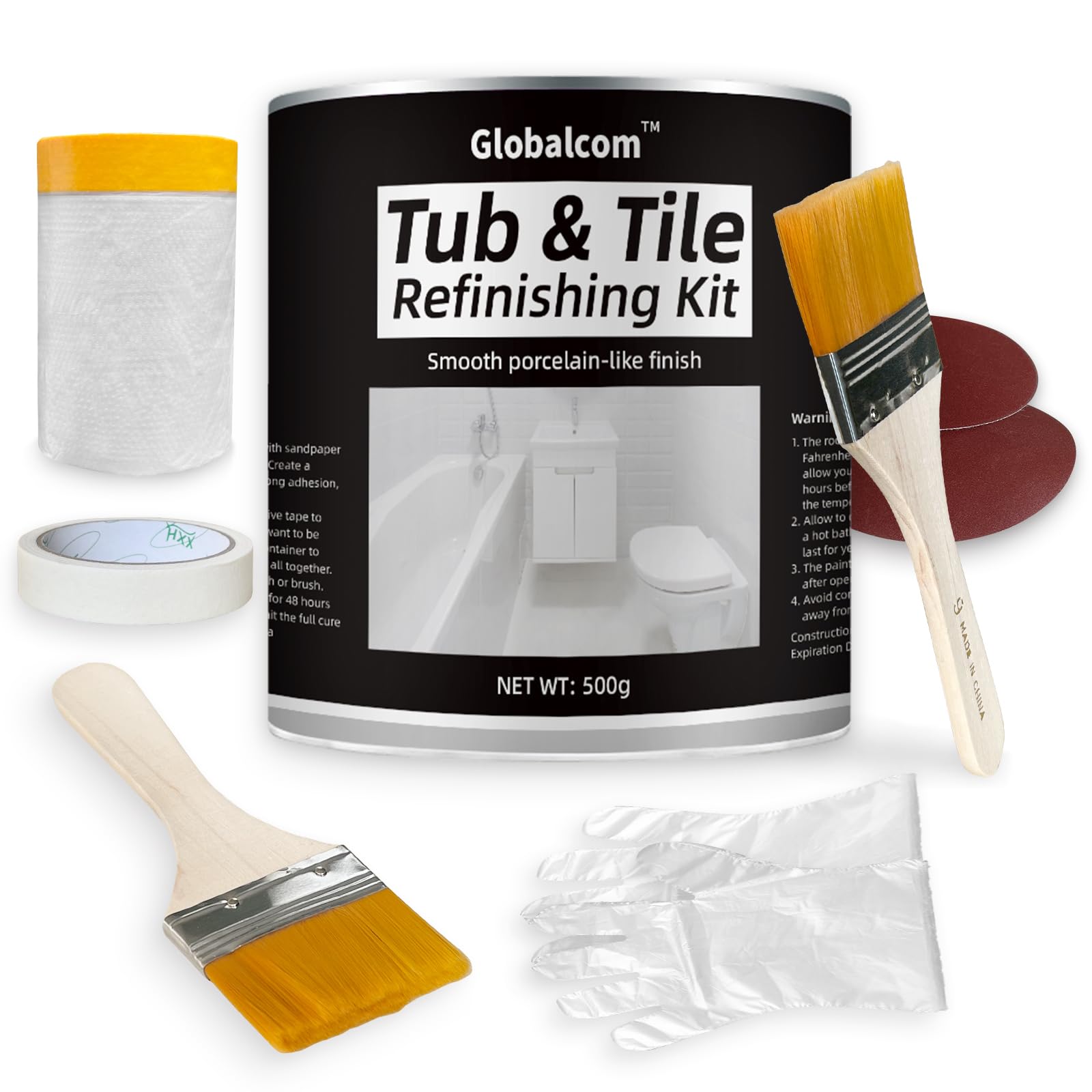 Bathtub Refinishing Kit White, 17oz Bathtub Resurface kit Bathroom Countertop Paint Repair Kit Porcelain Sink Paint Fiberglass Bathtub Paint Tile Refinishing Kit