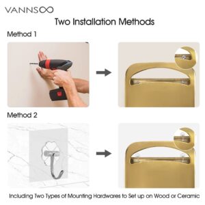 VANNSOO Toilet Seat Cover Dispenser - Stainless Steel Wall Mount Toilet Seat Cover Holder for Commercial Bathroom, 250 Single or Half Fold Seat Covers Capacity (Gold)