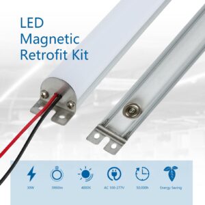 Sokply 4FT LED Magnetic Strip Retrofit Kit, 40W Magnetic Mount 48” LED Tube, 4000K Cool White, 0-10V Dimmable, T8 T10 T12 Fluorescent Replacement, Frosted Lens, UL&DLC Listed