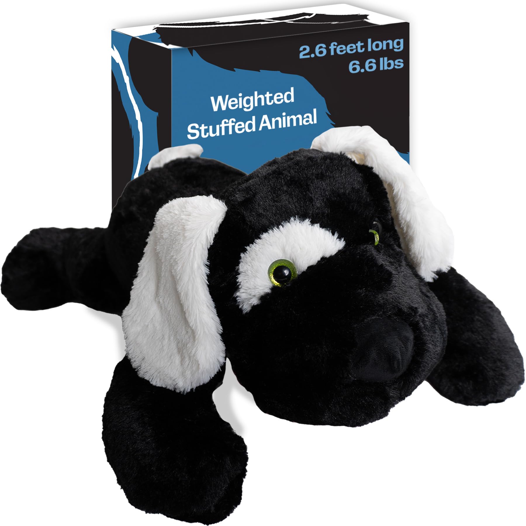 Weighted Stuffed Animal – 6.6 Pounds | Extra Large 31.5 Inches Long | Plush Body Pillow | Black and White Dog | Weighted Animal for Calming – Relaxation – Sensory Comfort