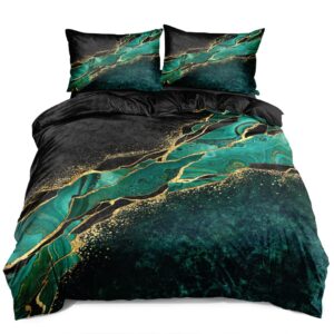 Holiyjog Black and Green Marble Duvet Cover Set Queen Size Gold Veins Malachite Comforter Cover Bedding Set Luxry Art Decor Bedroom