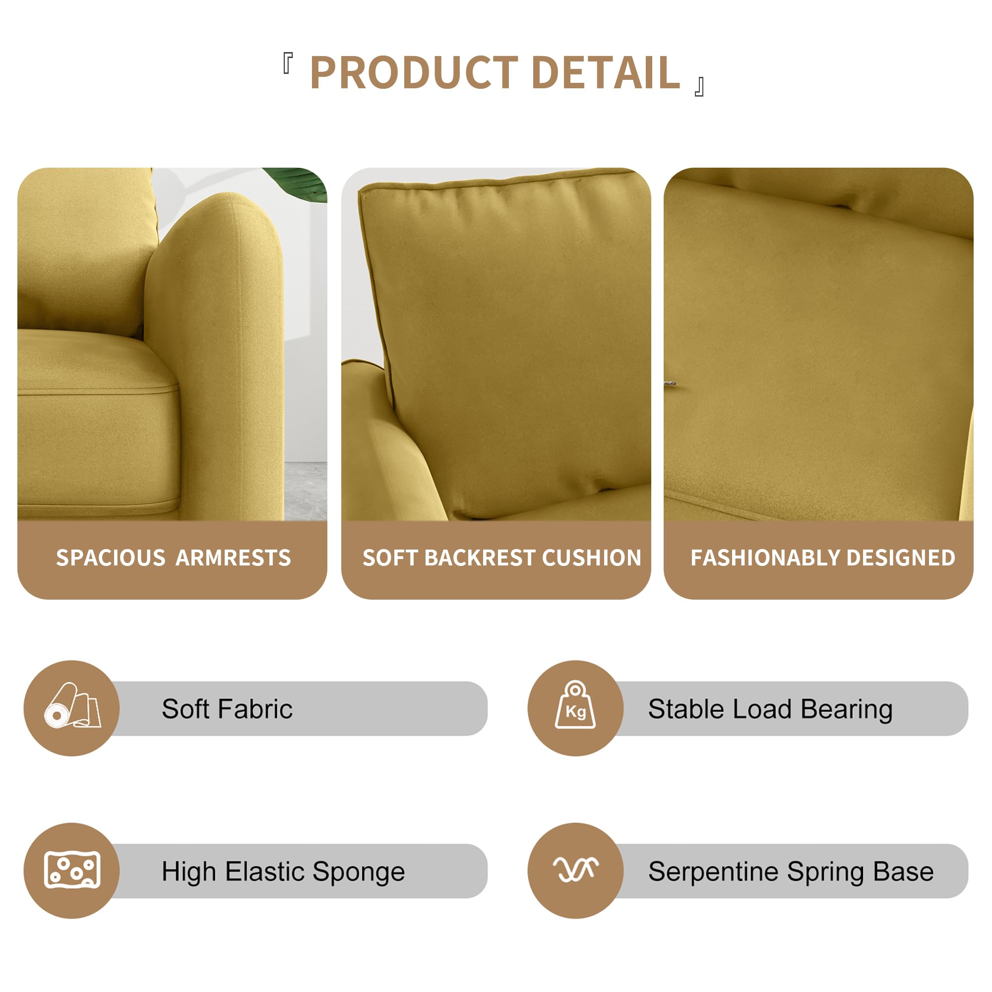 Meeyar 58''W Velvet Loveseat Sofa, Mid-Century Modern Love Seat Couch, Comfy Couches for Living Room, Small Loveseat for Small Spaces, 2 Cushion Couch for Bedroom Apartment Home Office, Goldenrod