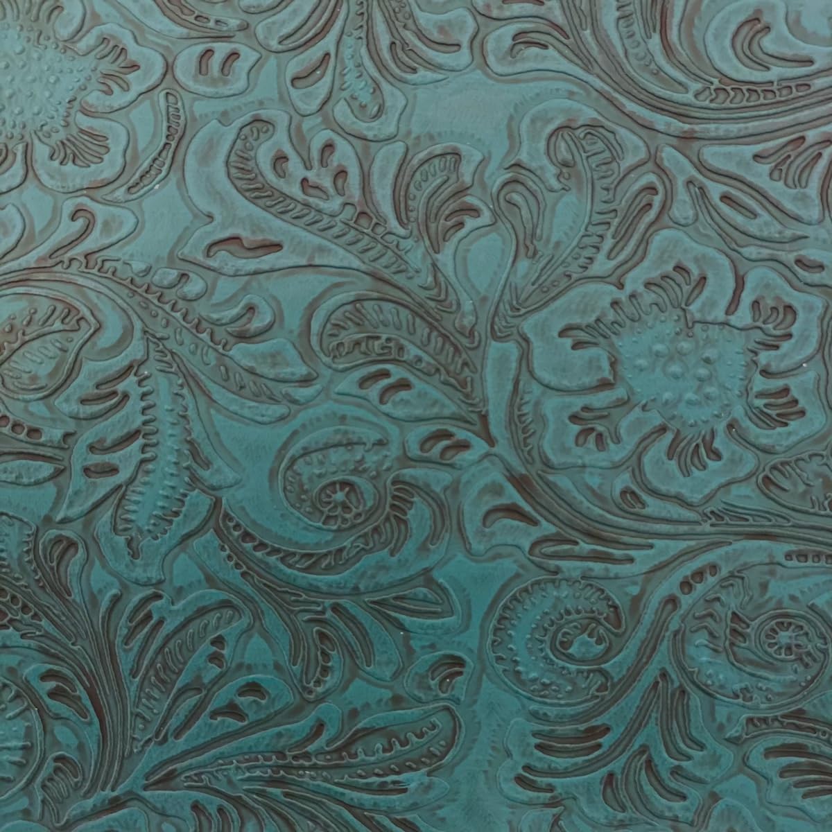 Fashion Fabrics LLC Turquoise Blue Western Floral PU Faux Leather Vinyl Fabric - Sold by The Yard - 56"