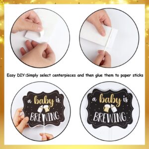 JOYMEMO 24 Pieces A Baby is Brewing Centerpiece Sticks Black Gold - Bottle and Beer Baby Shower Decorations, A Baby is Brewing Baby Shower Supplies for Pregnancy Diaper Huggies and Chuggies Party