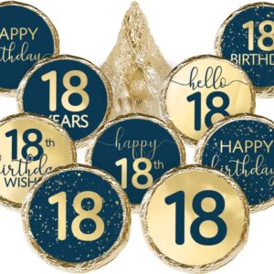 Navy Blue and Gold 18th Party Favor Chocolate Kisses Candy Stickers - 180 Count, 18th Birthday Decorations