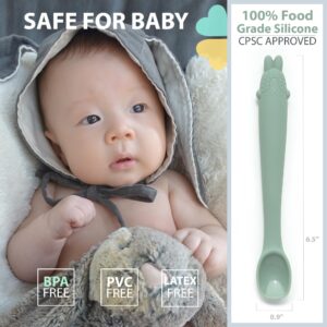 Silicone Baby Feeding Spoons-First Stage, Bendable Utensils for Infant & Parent-Baby Led Weaning, Toddler Self-Feeding & Training-Soft-Tip, Chewproof Teether l 4 Months + [5 Pack with a Portable Case]