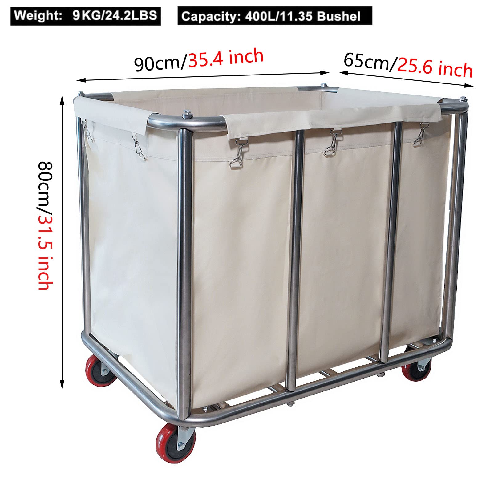 Laundry Cart for Commercial/Home,Industrial Large Rolling Laundry Cart Dirty Clothes Bin with Wheels,Heavy Duty Canvas Hamper,260LBS Load (Beige - 11.35 Bushels)