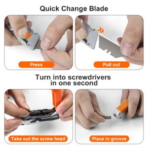 Premium Utility Knife，Folding Retractable Utility Knife Box Cutter, Quick Change Blade Razor Knife with 3 Extra Blades, 2 Screwdrivers, Best Gift for Men Dad Him