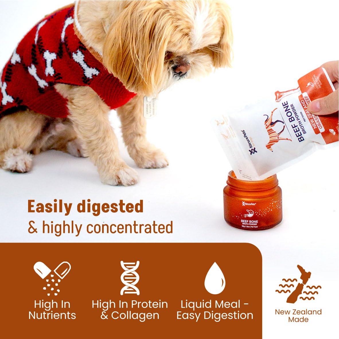 Kōrure Pets Beef Bone Broth Powder - All-Natural Dog Supplement for Bone Health and Digestion