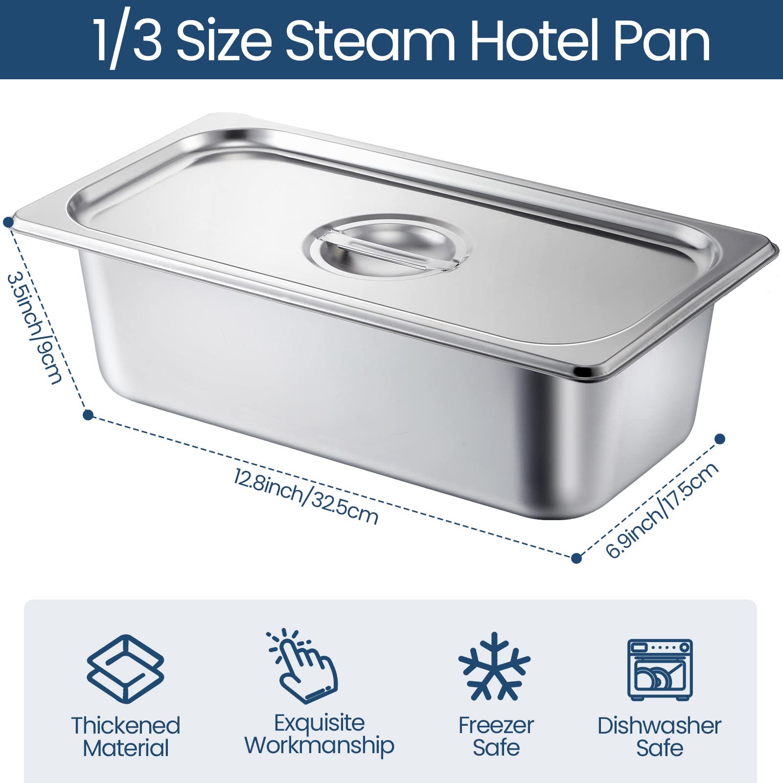 Zubebe 16 Pack Hotel Pan with Lid 4 Inch Deep Steam Table Pan 0.9 mm Thick Stainless Steel Pans Anti Steam Commercial Food Pans for Restaurant Buffet Event Catering Supplies (1/3 Size x 4 Inch Deep)