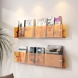 2 Pack Wall Mounted Acrylic Shelves, Floating Acrylic Magazine Storage Shelves, for Office Waiting Room Home Display Bookshelf(40cm+60cm, Orange)