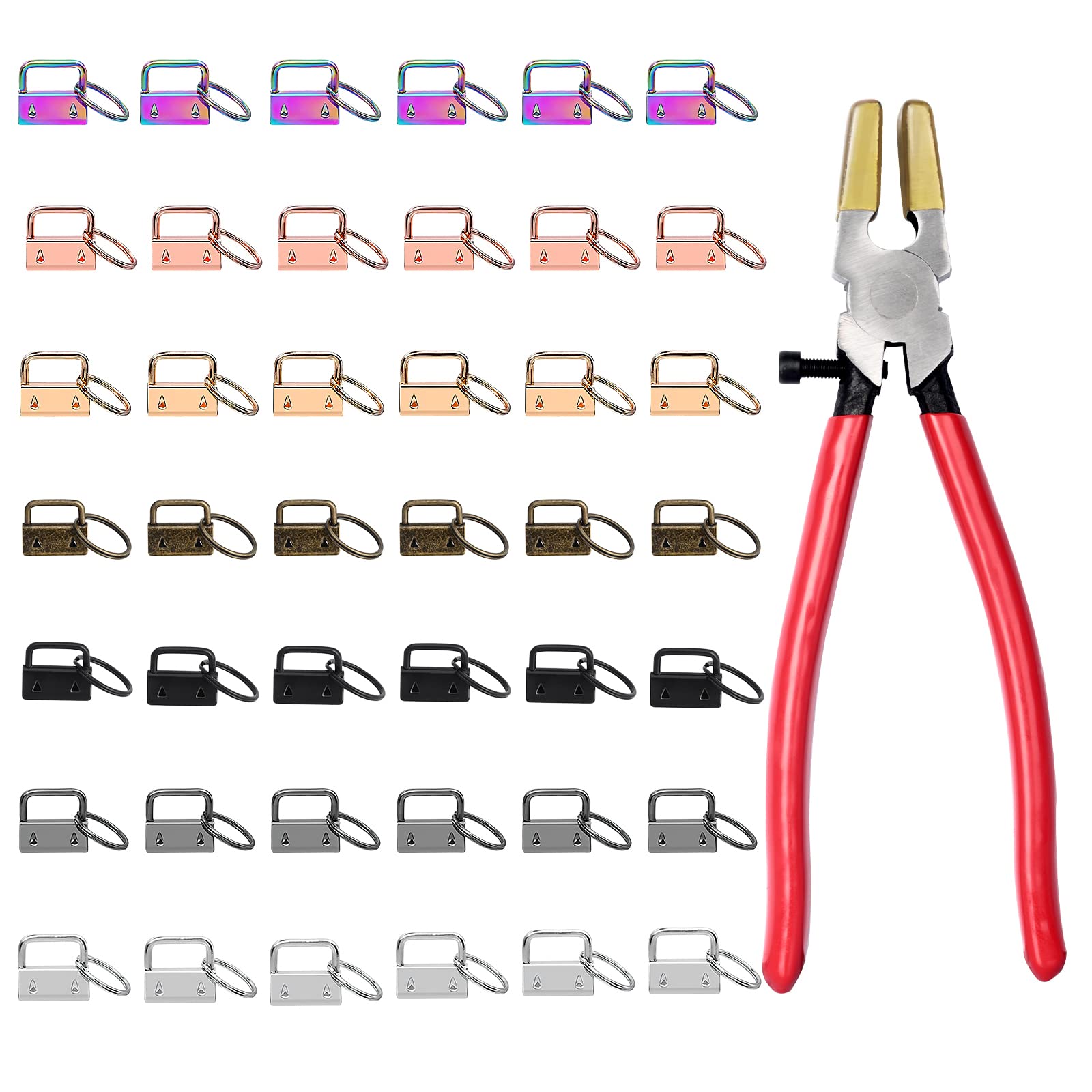 DAZUINIAO Key Fob Hardware 1 Inch Key Chain Making Kit 42 Pcs Keychain Hardware with 1pc Key Fob Pliers for Wristlet and Lanyard Keychain Making Supplies