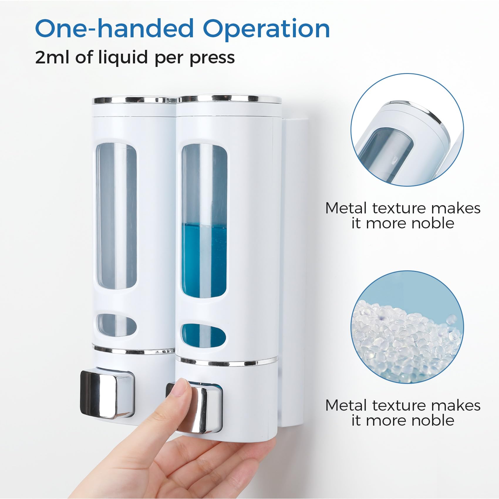 Nellyke Shampoo Dispensers for Shower Wall Mounted Soap Dispenser 3 Chambers Conditioner Body Wash Dispenser Set Clear with Glue(or Wall Mounted by Screws)，3 Chambers，White