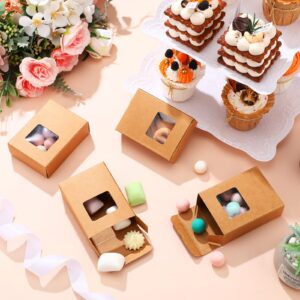 Outus 100 Pcs Soap Packaging Boxes with Window Mini Kraft Paper Boxes Bulk Treat Favor Boxes Rectangle Gift Soap Boxes for Homemade Soap Making Cookies Candy Prese, 3.5 x 2.6 x 1.2 Inch(Brown)