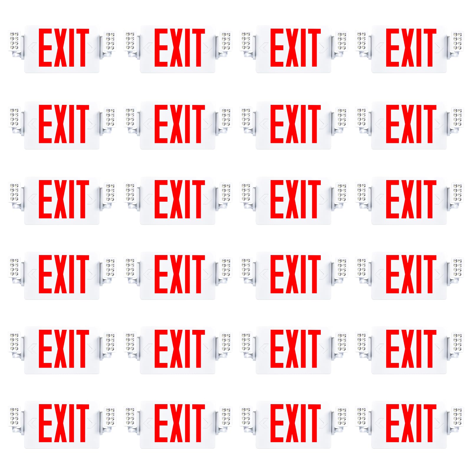 Sunco 24 Pack Red Exit Signs With Emergency Lights, Two Adjustable LED Lights, 94V-0 Fire Resistant, Backup Battery, 120-277V, Wall Or Ceiling Mount, Commercial Grade Double Sided UL