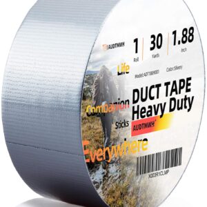 AUDTMWH Duct Tape Heavy Duty, 1.88 in x 90 ft, Silver, Waterproof, Temperature Resistant, Extreme Durability, Super Fix, No Residue, Industrial, for Duct Tape Crafts, 1 Roll