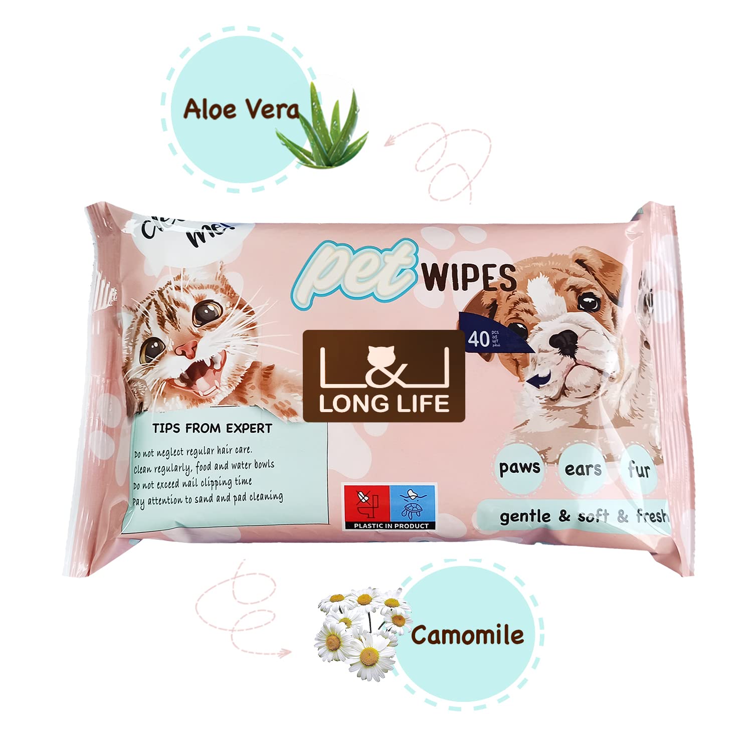 L&L LONG LIFE Dog Wipes XXL Size 8x12 inch Cat Cleaning Wipes, Extra Sticky Dog and Cat Lint Remover for Pet Hair Removal