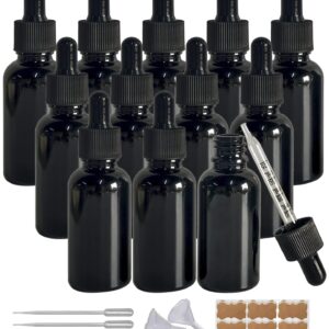 BEGIKET 1 oz Black Glass Dropper Bottle, 12 Pack 30ml Black Glass Bottles with Glass Eye Dropper, for Essential Oils, Aromatherapy Oil, Beard Oil, Perfume, Leak Proof Travel Bottles for Liquids