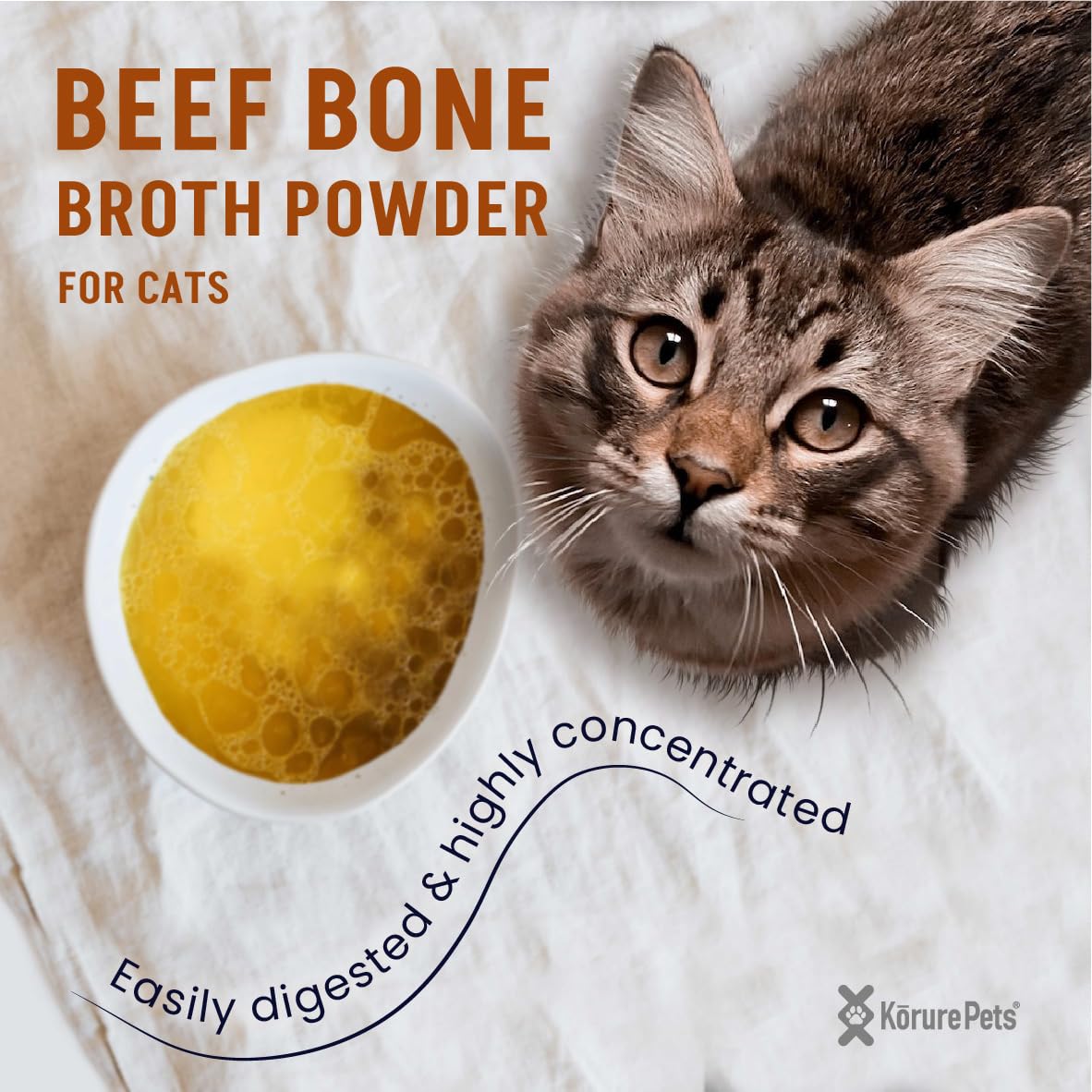 Kōrure Pets Beef Bone Broth Powder for Cats- All-Natural Supplement for Bone Health and Digestion