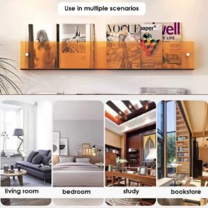 2 Pack Wall Mounted Acrylic Shelves, Floating Acrylic Magazine Storage Shelves, for Office Waiting Room Home Display Bookshelf(40cm+60cm, Orange)