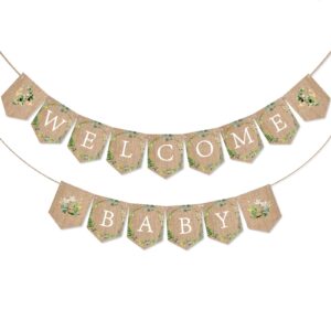 tatuo welcome baby banner greenery baby shower banner bunting garland burlap greenery baby shower decorations welcome baby shower sign for gender neutral baby shower rustic boho decor party favors