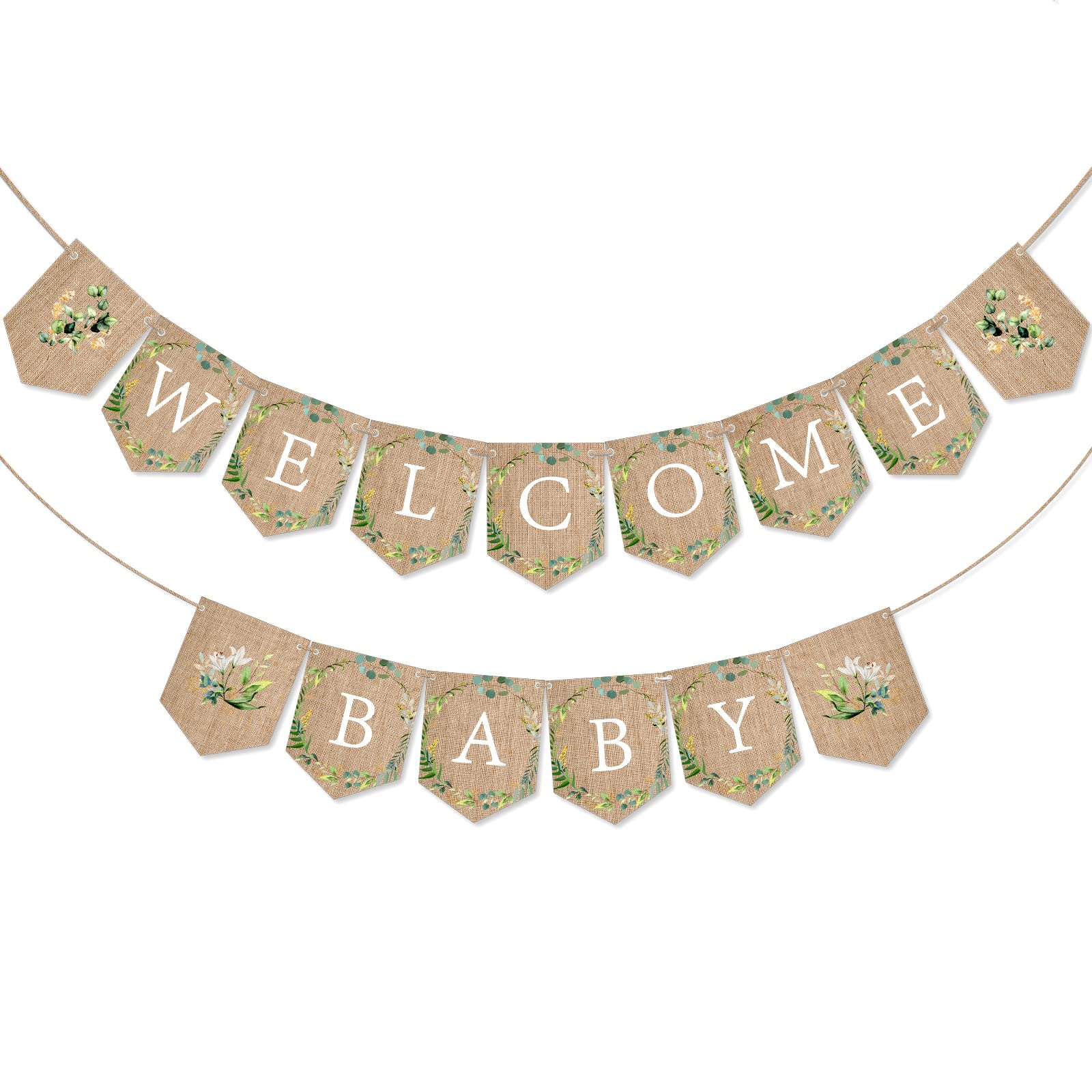 Tatuo Welcome Baby Banner Greenery Baby Shower Banner Bunting Garland Burlap Greenery Baby Shower Decorations Welcome Baby Shower Sign for Gender Neutral Baby Shower Rustic Boho Decor Party Favors