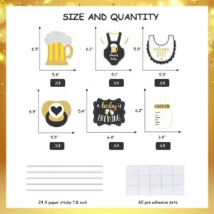 JOYMEMO 24 Pieces A Baby is Brewing Centerpiece Sticks Black Gold - Bottle and Beer Baby Shower Decorations, A Baby is Brewing Baby Shower Supplies for Pregnancy Diaper Huggies and Chuggies Party