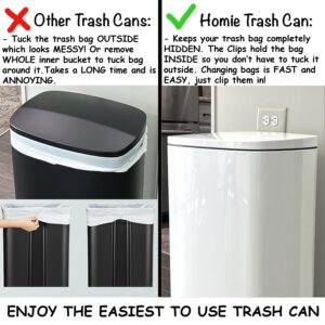 Homie 13 Gallon Kitchen Trash Can Soft Close with Anti - Bag Slip Liner and Lid, Use as Garbage Basket, Tall Dust Bin, or Decor in Bathroom, Restroom, Kitchen, or Bedroom (13 Gallon, Shiny White)