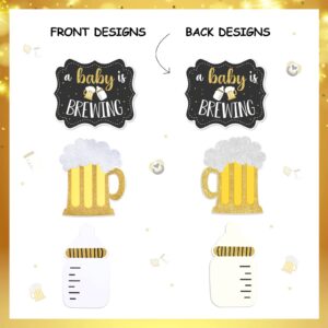 JOYMEMO 24 Pieces A Baby is Brewing Centerpiece Sticks Black Gold - Bottle and Beer Baby Shower Decorations, A Baby is Brewing Baby Shower Supplies for Pregnancy Diaper Huggies and Chuggies Party