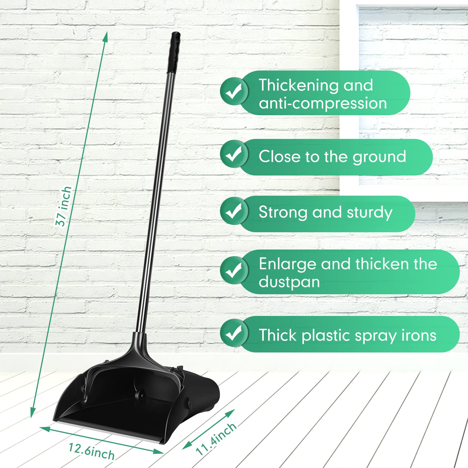 Weewooday 8 Pieces Commercial Lobby Dustpan Plastic Upright Dust Pan with Long Handle Metal Upright Dustpan Heavy Duty for Restaurants Commercial Lobby Garage Home and Outdoors Use