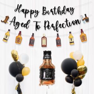 Refavor Happy Birthday Banner Men - 3pcs Aged to Perfection Birthday Decorations Party Supplies Wine Whiskey Bday Party Banner Decorations Adults Beer Theme Birthday Party Decor Banners