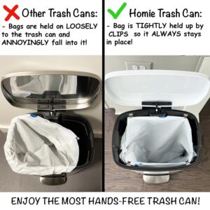 Homie 13 Gallon Kitchen Trash Can Soft Close with Anti - Bag Slip Liner and Lid, Use as Garbage Basket, Tall Dust Bin, or Decor in Bathroom, Restroom, Kitchen, or Bedroom (13 Gallon, Shiny White)