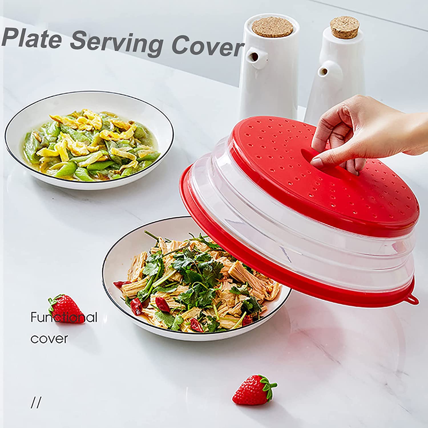 Microwave Cover For Food, Microwave Splatter Cover, Collapsible Microwave Splash Guard Lid and Food Strainer, Bpa Free, 10.5 Inch, Grey