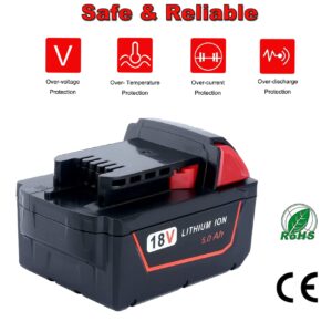 2 Pack 5.0Ah M18 Battery Replacement for Milwaukee M18 Battery, Replacement for Milwaukee M18 Cordless Power Tools 18V XC Lithium Battery 48-11-1852 48-11-1850 48-11-1862 48-11-1812