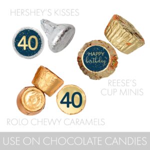 Navy Blue and Gold 40th Birthday Party Favor Chocolate Kisses Candy Stickers - 180 Count